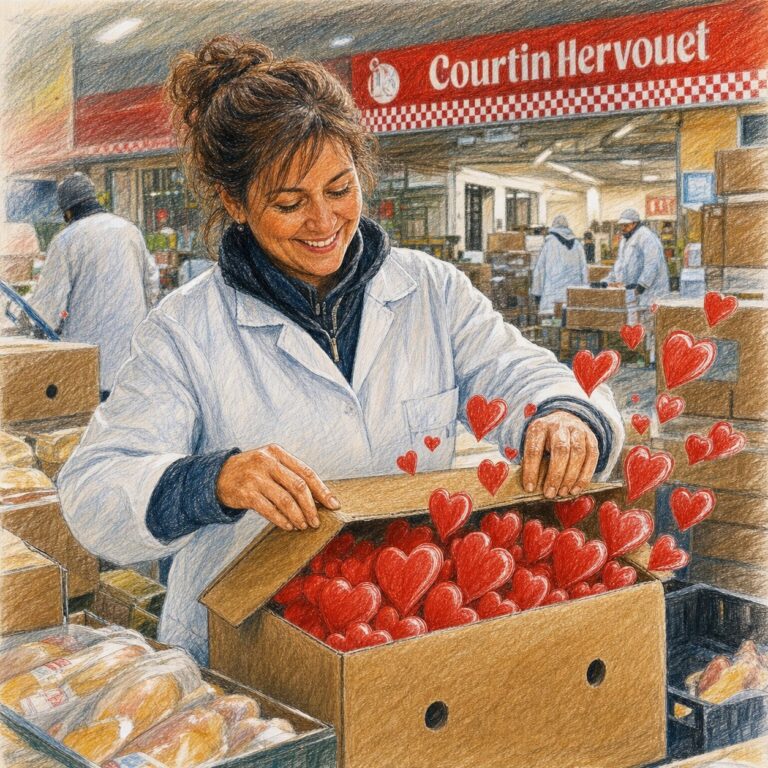 Illustration d'une collaboratrice préparant des cœurs sur le carreau pour la Fête des mères