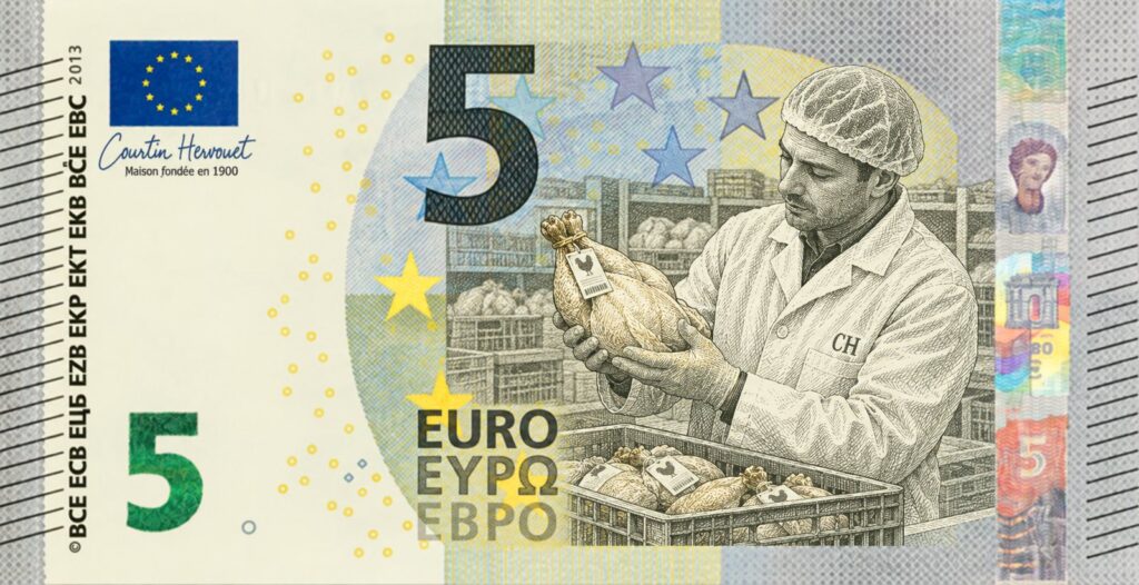Billet imaginaire de 5 euros aux couleurs de Courtin Hervouet